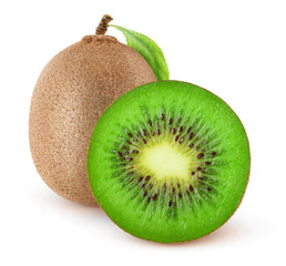 Cut kiwi fruits isolated on white background with clipping path