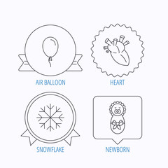 Newborn, heart and air balloon icons.