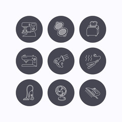 Coffee maker, sewing machine and toaster icons.