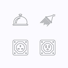 Shower, UK socket and USA socket icons.