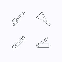 Paper knife, spatula and scissors icons.