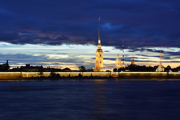 Saint Petersburg's Peter and Paul Fortress in the evening