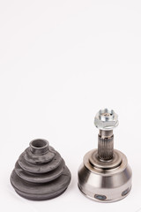 Brand new CV joint with rubber isolated over white with copy spa