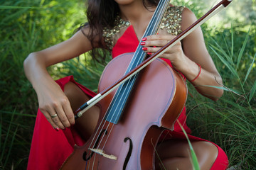 woman's hands with cello outdoor © tamarabegucheva
