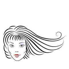 feminine face for hair salon vector logo icon in brush drawing style