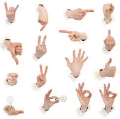 Male hands through white paper