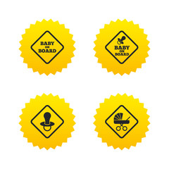 Baby on board icons. Infant caution signs.