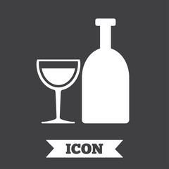 Alcohol sign. Drink symbol. Bottle with glass.