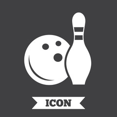 Bowling game sign icon. Ball with pin skittle.
