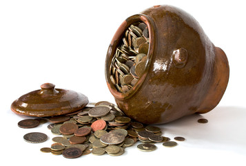 Clay pot with antique coins and lid