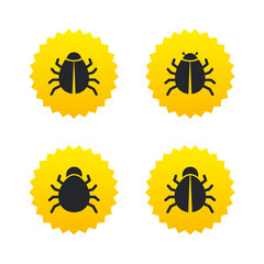 Bugs signs. Virus software error icons.