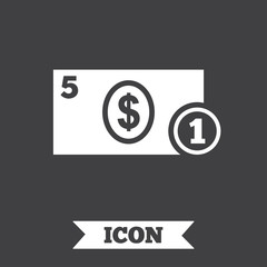 Cash sign icon. Dollar Money symbol. Coin.
