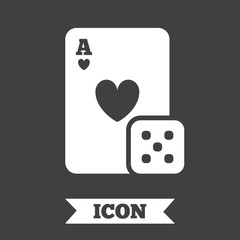 Casino sign icon. Playing card with dice symbol.