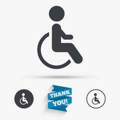 Disabled sign icon. Human on wheelchair symbol.