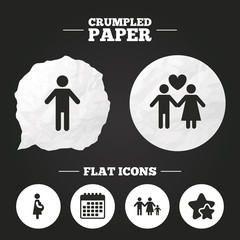 Family lifetime icons. Couple love and pregnancy