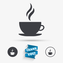 Coffee cup sign icon. Hot coffee button.