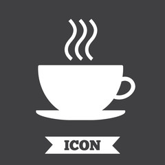 Coffee cup sign icon. Hot coffee button.