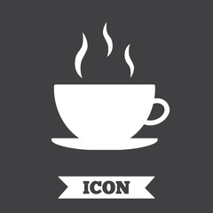 Coffee cup sign icon. Hot coffee button.