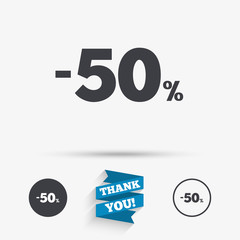 50 percent discount sign icon. Sale symbol.