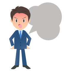 怒るビジネスマン、男性会社員のイラスト素材、三頭身