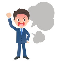 とても怒るビジネスマン、男性会社員のイラスト素材、三頭身