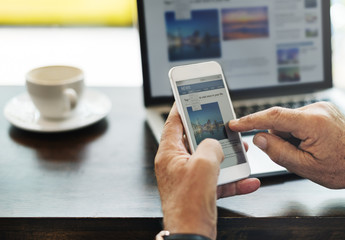 Digital Device Cafe Casual Coffee Connecting Concept