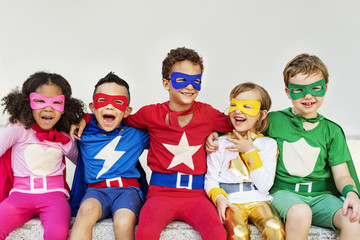 Superheroes Kids Friends Playing Togetherness Fun Concept