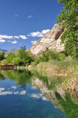 Fototapeta na wymiar Scenic pond in Whitewater Canyon Preserve near the desert town of Palm Springs, California.