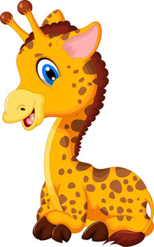 cute baby giraffe cartoon sitting