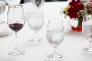cold champagne and water in a glass