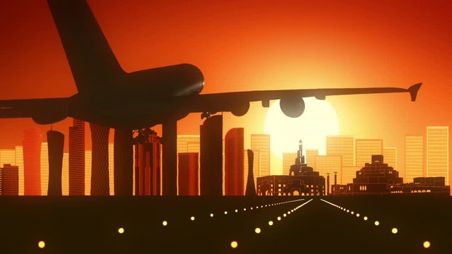 Doha Qatar Landing Skyline Golden Background