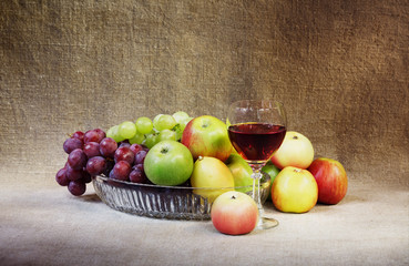 Classical still-life with fruit and glass
