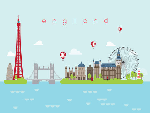 England Landmarks Travel and Journey Vector
