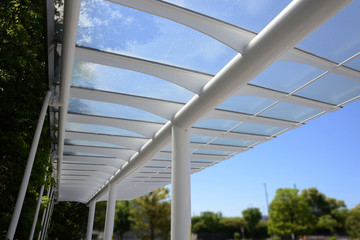 Outdoor transparent walkway roof.
