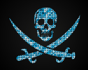 Vector blue skull. Pirate flag. Sequins.