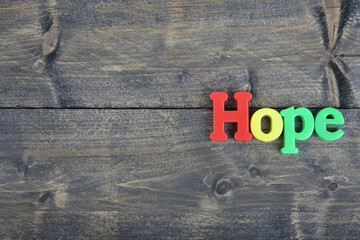 Hope on wooden table