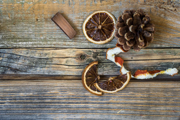 dried citrus on a beautiful wooden background