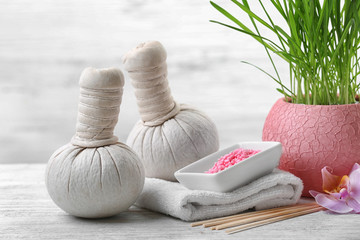 Spa composition on wooden background