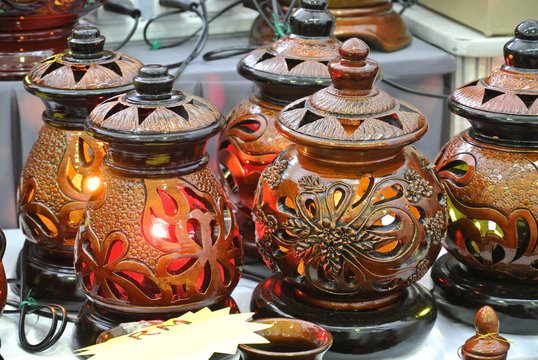PERAK, MALAYSIA -JULY 9, 2016: Malay traditional pottery designs which have been commercialized and diversified designs and sizes.