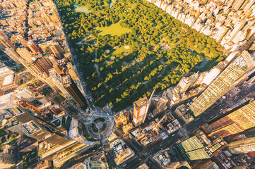 Aerial view of Columbus Circle and Central Park in NY City
