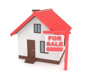 Miniature model of house real estate for sale on white background. 3D rendering.