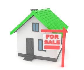 Miniature model of house real estate for sale on white background. 3D rendering.