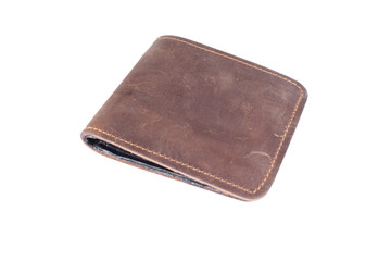 Brown leather wallet isolated on white background