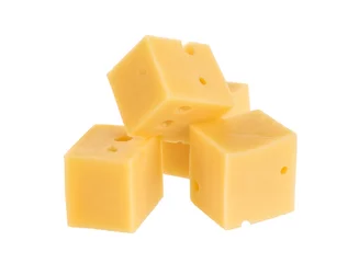 Fototapeten Cubes of cheese isolated on white © xamtiw