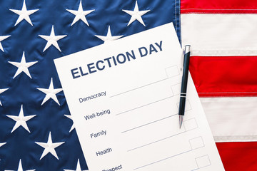 American vote concept. Ballot for presidents election 2016 on stars and stripes background