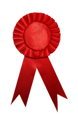 Red prize ribbon, isolated on white