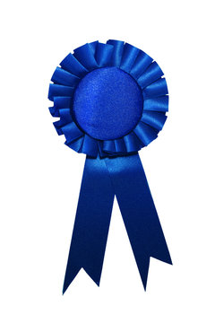 Blue prize ribbon, isolated on white