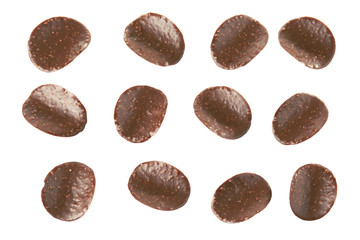 Chocolate chips on white background