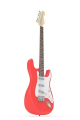 Isolated red electric guitar on white background.  Musical instrument for rock, blues, metal songs. 3D rendering.