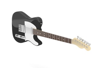 Obraz na płótnie Canvas Isolated black electric guitar on white background. Concert and studio equipment. Musical instrument. Rock, blues style. 3D rendering.